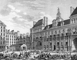 Angriff auf das Rathaus am 29. Juli 1794 in Paris durch die Truppen der Konvention. Paris, Bibliothek des Instituts für Revolutionsgeschichte von School French
