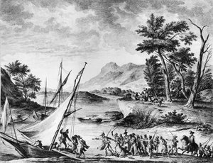 Französische Revolution: Verhaftung der französischen Botschafter Charles Louis Huguet de Semonville und Hugues Bernard Maret in Novate am 25. Juli 1793. Gravur und Zeichnung von Duplessi - Bertaux. Paris, Bibliothek des Instituts für Revolutionsgeschichte von School French