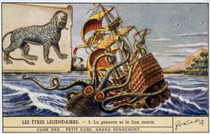 Legendäre Wesen - Oktopus und Seelöwe - Chromo Liebig Farbe von School French