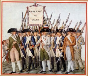 Nationalgardisten mit der Fahne „Lebe frei oder stirb“ von School French