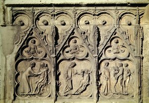 Die Geschichte von Adam und Eva, vom Nordportal der Hauptfassade von School French