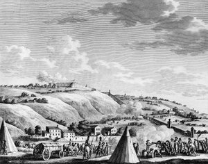 Krieg der Französischen Revolution und Bewegungen gegen Revolutionäre: Belagerung und Eroberung der Stadt Lyon durch die französische republikanische Armee am 9. Oktober 1793 gegen die royalistischen Truppen. Paris, Bibliothek des Instituts für Revolutions