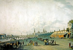 Moskau, Blick auf den Kreml und das Ufer der Moskwa