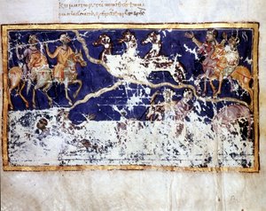 Darstellung der Offenbarung in „Catena in Job“, griechisches Manuskript aus dem frühen 10. Jahrhundert. Bibl. Marciana aus Venedig