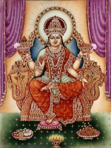 Göttin Lakshmi Miniaturmalerei auf Elfenbein von School Indian