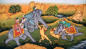 Tigerjagd auf Miniaturmalerei auf Papier von School Indian
