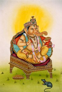 Lord Ganesh Ganpati Miniaturmalerei auf Papier von School Indian
