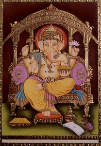 Lord Ganesh Ganpati Miniaturmalerei auf Papier mit Goldprägung von School Indian