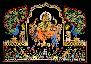 Lord Ganesha Ganpati Stickarbeit auf Samt von School Indian