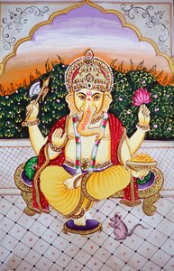 Lord Ganesha Ganpati in Miniaturmalerei auf Papier von School Indian