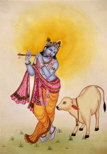 Lord Krishna Miniaturmalerei auf Papier