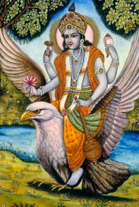 Lord Vishnu sitzt auf Garuda, Indien