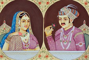 Miniaturmalerei von Akbar und Jodha Bai Indien Asien