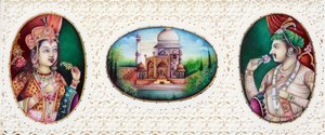 Miniaturmalerei des Mogulkaisers Jahangir mit Ehefrau Noorjahan