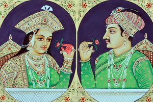 Miniaturmalerei von Königin Noorjahan mit Jahangir Indien Asien