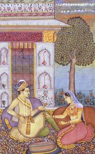 Mughal Miniaturmalerei auf Papier König genießt ein Getränk von School Indian