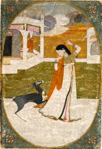 Nayika mit Hirsch, Punjab Hills von School Indian