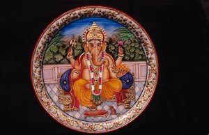 Malerei von Ganesh Ganpati Gott auf Marmorteller von School Indian
