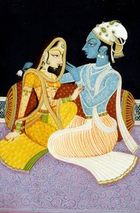 Gemälde von Gott Krishna & ihrer größten Verehrerin Radha, Indien