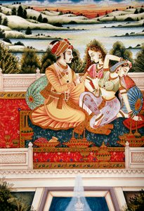 Malerei des Mogulkaisers mit seinen Frauen in Liebesszene, Indien von School Indian