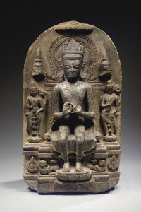Pala-Stil Stele mit gekröntem Buddha, Nordostindien von School Indian