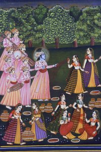 Bild von Krishna, der Holi mit Gopis spielt (Nalkdwral Pichwai Chool), Indien von School Indian