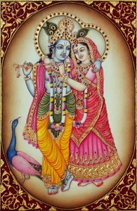 Radha Krishna Miniaturmalerei auf Elfenbein von School Indian