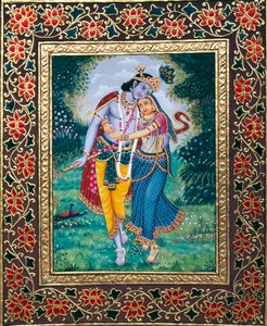 Radha Krishna Miniaturmalerei auf Papier