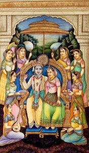 Radha Krishna in Miniaturmalerei auf Elfenbein von School Indian
