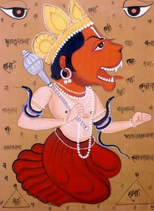 Tantrischer Hanuman Miniaturmalereien auf Papier, Indien