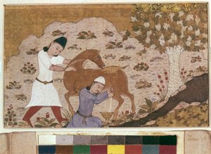 Onager-Melken, späte 15. Jahrhundert von School Iranian