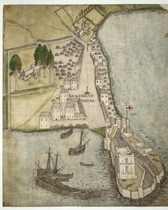 Das Schloss und die Stadt Carrickfergus, Irland, um 1560 von School Irish