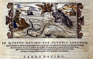 Szene aus dem Rittergedicht „Orlando Furioso“ (Der rasende Roland) von Ludovico Ariosto (1474-1533) von School Italian