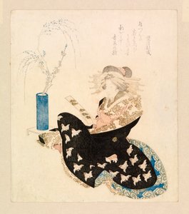Kurtisane liest ein Tanzaku (Farbholzschnitt) von School Japanese