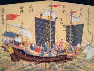 Japanisches Handelsschiff des 18. Jahrhunderts von School Japanese