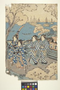 Toto: Blumenbetrachtung in Gotenyama, 2 (Teil des Triptychons) von School Japanese