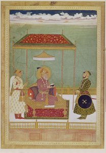 Porträt von Shah Aurangzeb mit einem Mann, möglicherweise Ashraf Khan, frühes 18. Jahrhundert von School Mughal