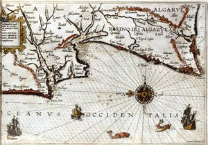 Kap Sagres (oder Heiliges Kap) am Ende von Portugal nach dem Portulan von Luca J. Waghenaer Treesor of zeevaert, gedruckt in Leiden 1592 von School Netherlandish