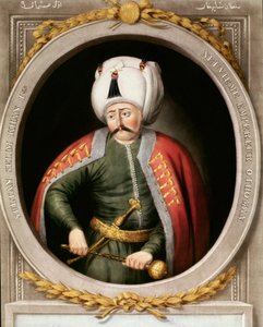 Osmanisches Reich: Porträt des neunten osmanischen Sultans Selim I., genannt der Schreckliche oder der Grausame (1470-1520). Miniatur. Topkapi Sarayi Istanbul Bibliothek