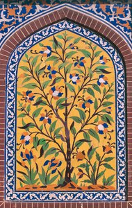 Blühender Baum, Majolika-Dekoration, Wazir-Khan-Moschee, Lahore, Punjab, Pakistan
