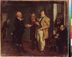 Der Prinz Vasily Khovansky und ein Spaßmacher von School Russian