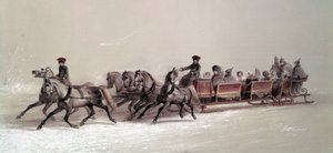Schlittenfahrt der Familie von Alexander II. Russische Schule von School Russian
