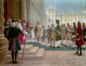 Zar Peter der Große (1672-1725) wird 1717 von Ludwig XV. als Kind in Versailles empfangen von School Russian