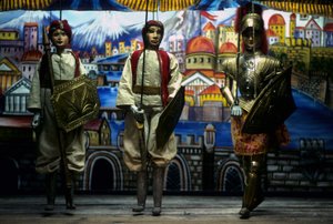 Puppen, Palermo, Sizilien, Italien. Diese sizilianischen Puppen gehören zu einer alten Tradition, die den Sizilianern die Geschichte der normannischen Invasionen erzählt. von School Sicilian