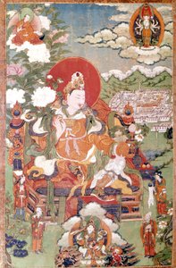 König von Tibet Sung-Tsen-Gampo aus dem 7. Jahrhundert. Tibetische Thangka, Musée Guimet, Paris von School Tibetan