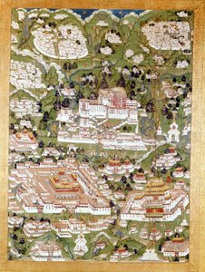 Darstellung der Stadt Lhasa, tibetischer Thangka, Guimet Museum, Paris von School Tibetan