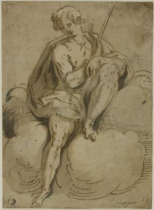 Sitzender Johannes der Täufer von School of Luca Cambiaso
