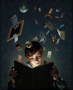 Die Vorstellungskraft eines Kindes, gefangen von einem Buch von Scott McKowen