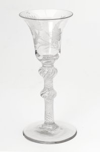 Graviertes Jakobiten-Luftdrehtrinkglas, ca. 1760