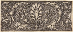 Ornament mit zwei grotesken Delfinen